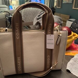 Coach Cream and Brown Tote Bag